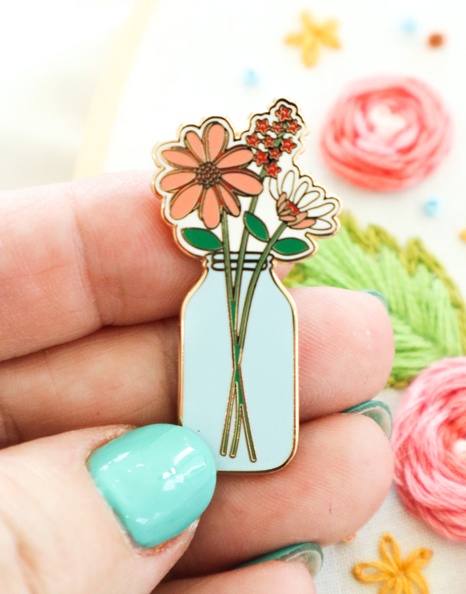 Mason Jar Vase Needle Minder Flamingo Toes