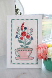 Teacup Bouquet Cross Stitch PDF Pattern