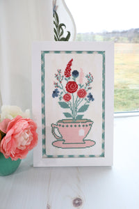 Teacup Bouquet Cross Stitch Paper Pattern