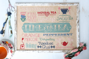 Time for Tea Typography Cross Stitch PDF Pattern