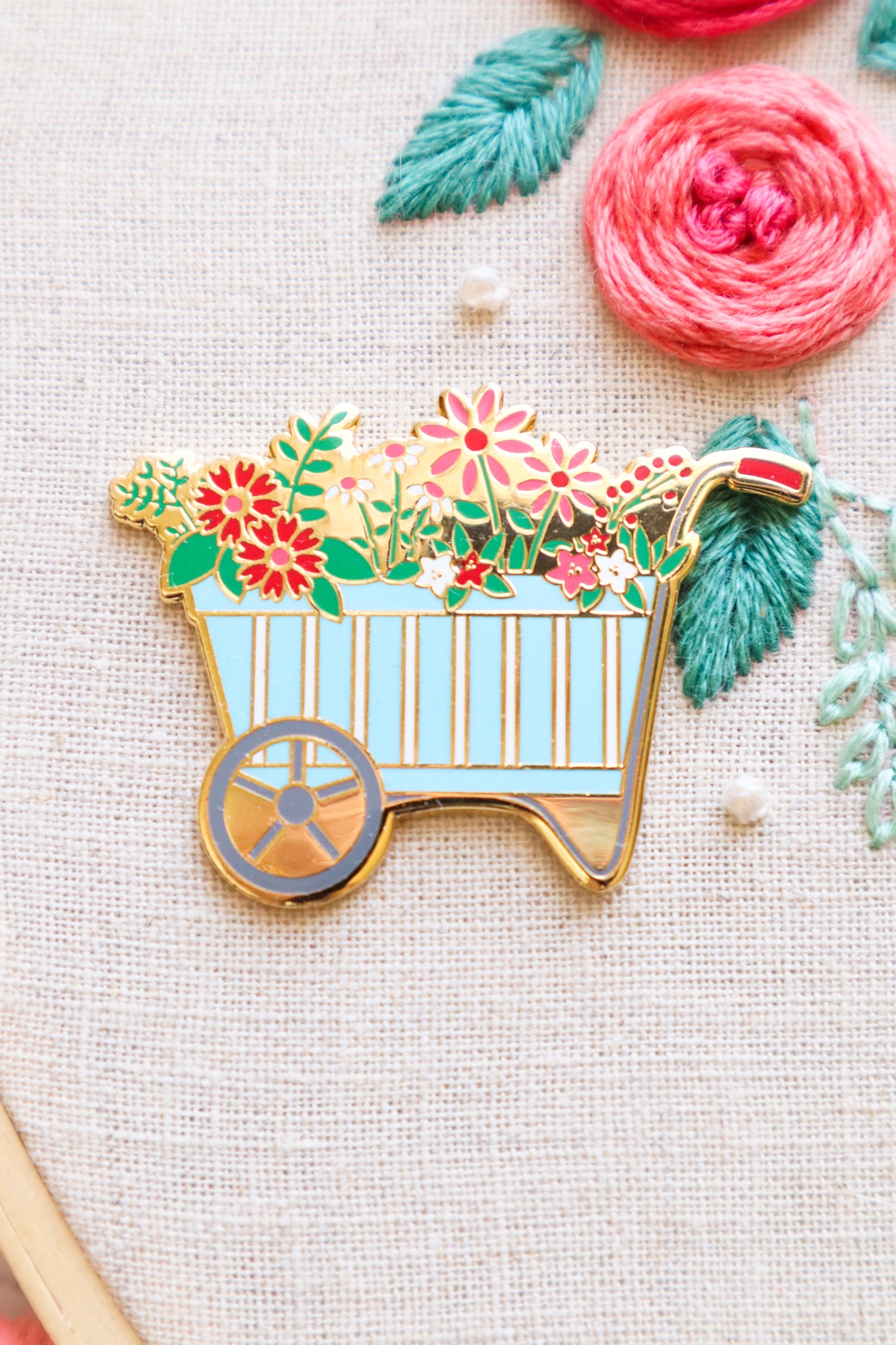 Spring Floral Wheelbarrow Magnetic Needle Minder by Flamingo Toes