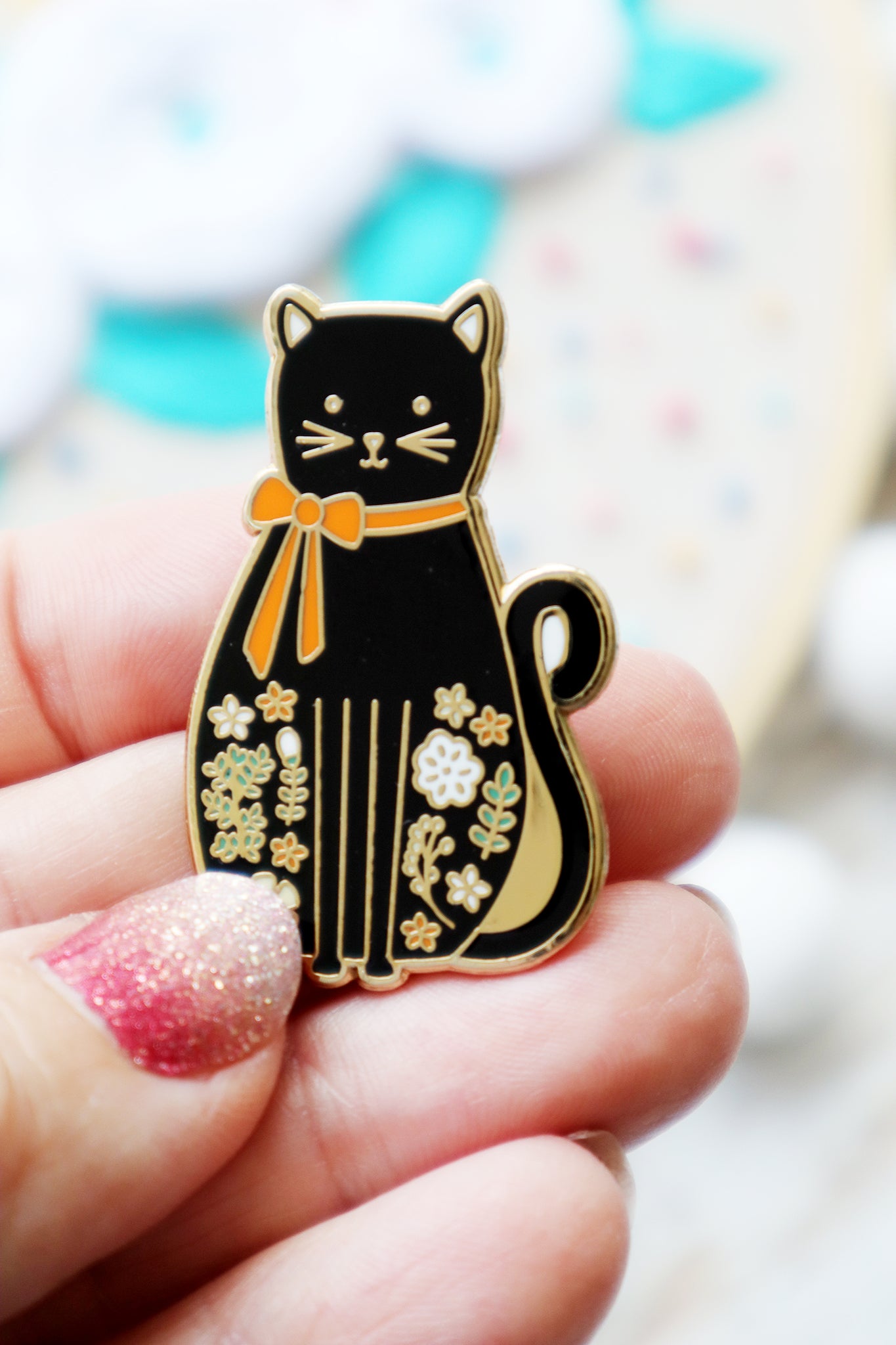 Caterpillar Cross Stitch Needle Minder - Black Cat for Cross Stitch, Sewing, Embroidery and Needlework Accessories, Enamel and Magnetic