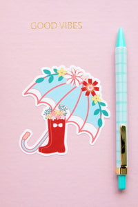 Floral Umbrella and Boots Sticker