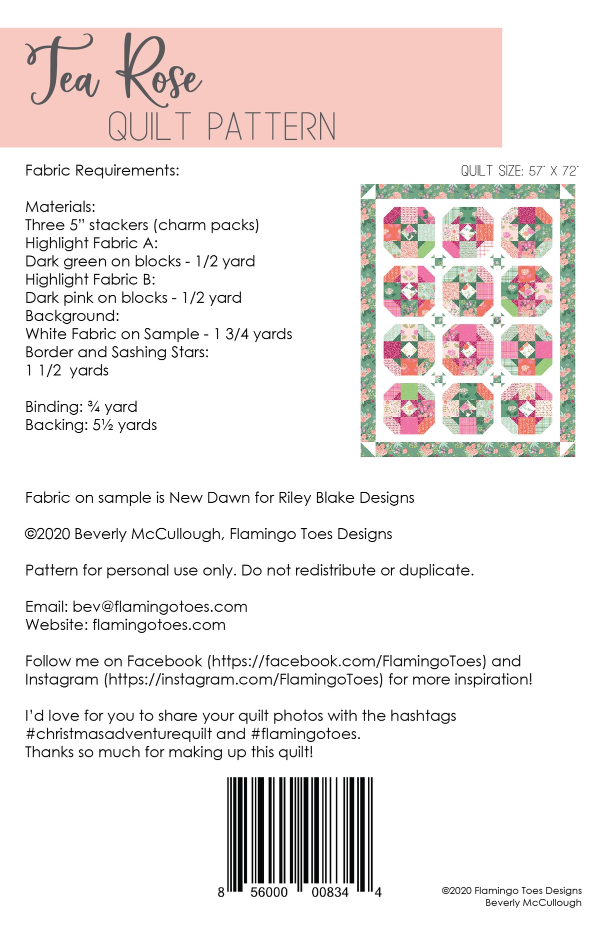 Royal Tea Pattern Quilt Tutorial Tea Rose Quilt PDF Pattern – Flamingo Toes
