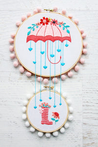 Floral Umbrella Embroidery Double Hoop Set Embroidery Pattern