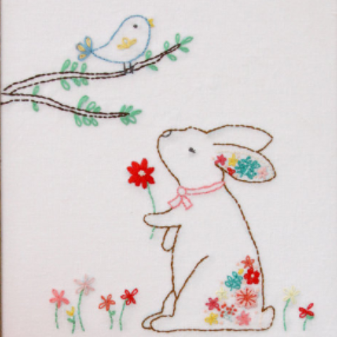Rosie the Floral Rabbit Embroidery Pattern