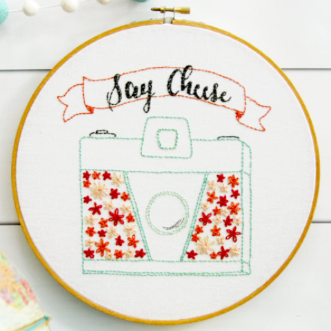 Say Cheese - Retro Floral Camera Embroidery Pattern